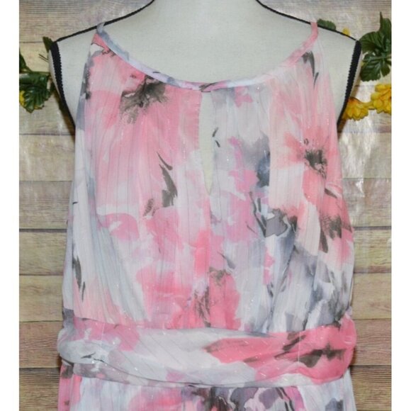 R & M Richards Pink Floral Ruffled Maxi Dress Women's 16W Chiffon Fairy Feminine - Picture 3 of 15